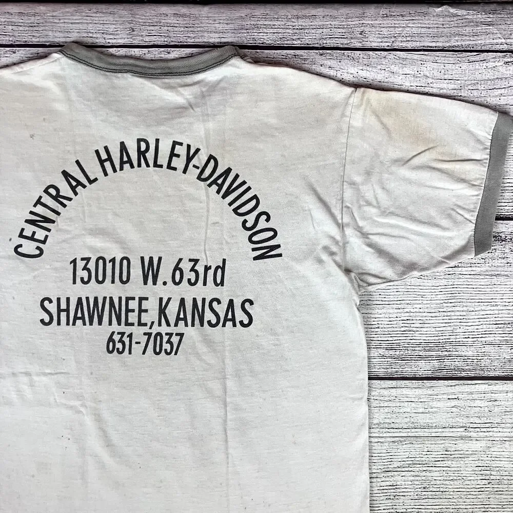 Vintage 1980s Harley Davidson Motorcycles Champion Ringer T-shirt - Picture 2 of 9